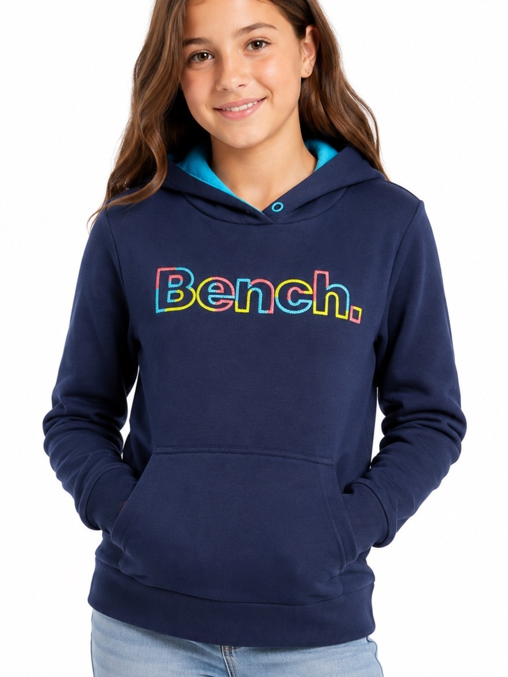 Bench Girls Navy Pullover Hoodie Rainbow Logo Size 10/12 Large NWT
